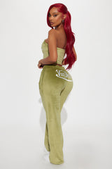 Von Dutch Velour Wide Leg Pant - Olive