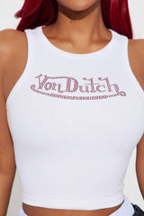Von Dutch Rhinestone Cropped Tank Top - Red/White