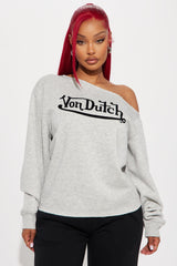 Von Dutch Timeless Off Shoulder Sweatshirt - Heather Grey