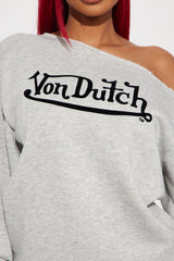 Von Dutch Timeless Off Shoulder Sweatshirt - Heather Grey