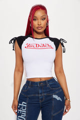 Von Dutch Cinched Baby Tee - White/Black