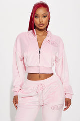 Von Dutch Velour Rhinestone Hoodie - Pink