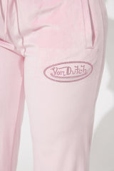 Von Dutch Velour Rhinestone Wide Leg Pant - Pink