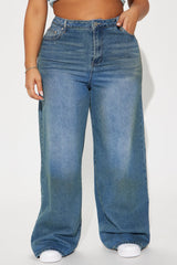 Always Be The One Non Stretch Tinted Baggy Jeans - Medium Wash