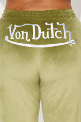 Von Dutch Velour Wide Leg Pant - Olive