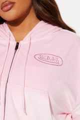 Von Dutch Velour Rhinestone Hoodie - Pink