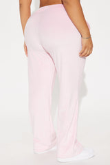 Von Dutch Velour Rhinestone Wide Leg Pant - Pink