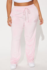 Von Dutch Velour Rhinestone Wide Leg Pant - Pink