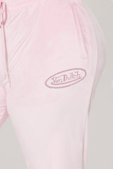 Von Dutch Velour Rhinestone Wide Leg Pant - Pink