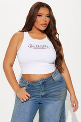 Von Dutch Rhinestone Cropped Tank Top - Red/White
