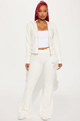 Playboy Rhinestone Velour Zip Front Hoodie - Cream