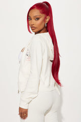 Playboy Rhinestone Velour Zip Front Hoodie - Cream