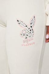 Playboy Rhinestone Velour Flared Pant - Cream