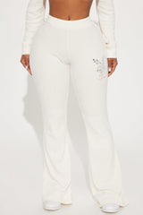 Playboy Rhinestone Velour Flared Pant - Cream