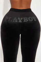 Playboy Snow Bunny Velour Flared Pant - Black