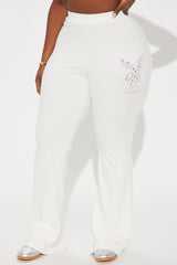 Playboy Rhinestone Velour Flared Pant - Cream