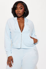Playboy Snow Bunny Velour Zip Front Hoodie - Light Blue