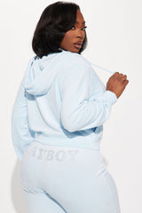 Playboy Snow Bunny Velour Zip Front Hoodie - Light Blue