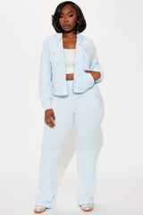 Playboy Snow Bunny Velour Zip Front Hoodie - Light Blue