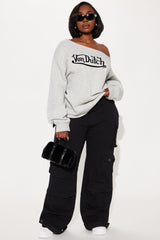 Von Dutch Timeless Off Shoulder Sweatshirt - Heather Grey