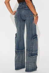 Had To Pop Out Stretch Cargo Jeans - Medium Wash