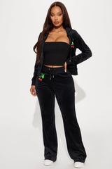 Playboy Cherry Velour Wide Leg Pant - Black