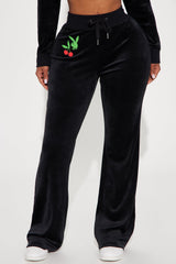 Playboy Cherry Velour Wide Leg Pant - Black