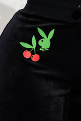Playboy Cherry Velour Wide Leg Pant - Black