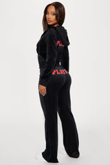 Playboy Cherry Velour Wide Leg Pant - Black