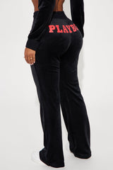 Playboy Cherry Velour Wide Leg Pant - Black