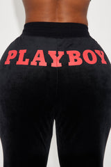 Playboy Cherry Velour Wide Leg Pant - Black