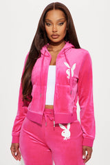 Playboy Bunny Velour Zip Up Hoodie - Pink