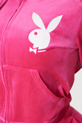 Playboy Bunny Velour Zip Up Hoodie - Pink