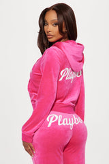 Playboy Bunny Velour Zip Up Hoodie - Pink