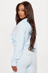 Playboy Snow Bunny Velour Zip Front Hoodie - Light Blue