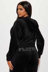 Playboy Snow Bunny Velour Zip Front Hoodie - Black
