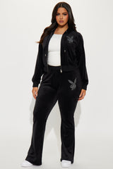 Playboy Snow Bunny Velour Flared Pant - Black