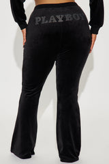 Playboy Snow Bunny Velour Flared Pant - Black