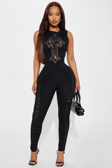 Cross Over Lace Tank Top - Black