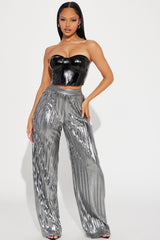 Party Up Metallic Plisse Pant - Silver