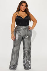 Party Up Metallic Plisse Pant - Silver