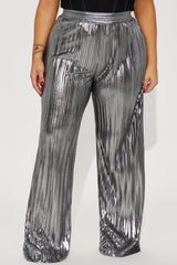 Party Up Metallic Plisse Pant - Silver