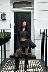 Simple Affair Bubble Hem Mini Skirt Set - Black
