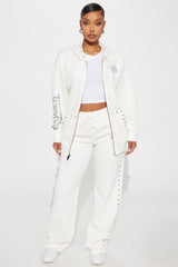 Von Dutch Studded Zip Front Hoodie - Cream