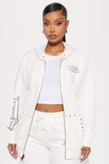 Von Dutch Studded Zip Front Hoodie - Cream
