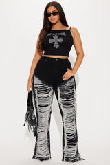 Make It Hotter Ripped Fringe Straight Leg Jeans - Black Wash