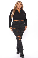 Favorite Getaway Destroyed Straight Leg Jeans - Black