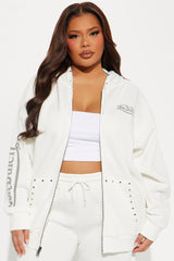Von Dutch Studded Zip Front Hoodie - Cream