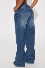 Staying Involved Rip And Repair Jeans - Dark Wash