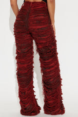 Courtside Cool Shredded Stretch Wide Leg Jeans - Red